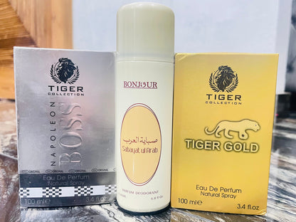 "Fragrance Trio: Tiger Collection & Bonjour Delight" 😊