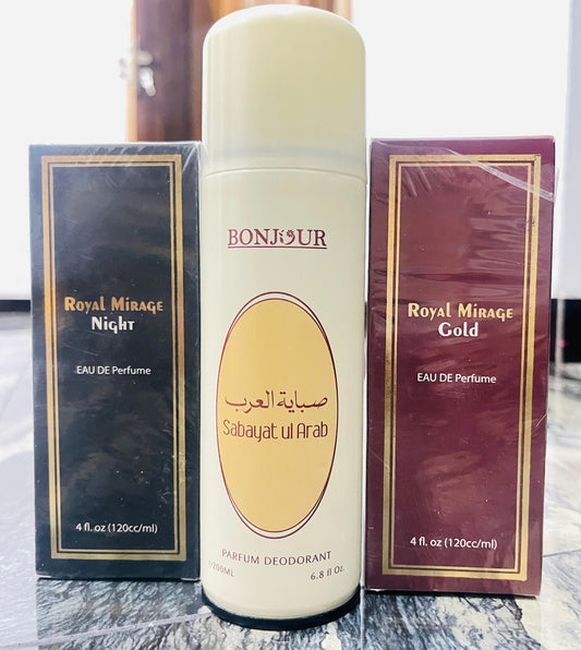 "Fragrance Trio: Royal Mirage & Bonjour Delights"